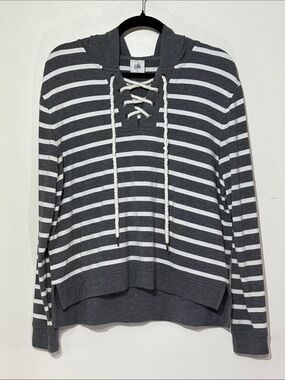 CAbi Charcoal & White Striped Lace-Up Hoodie